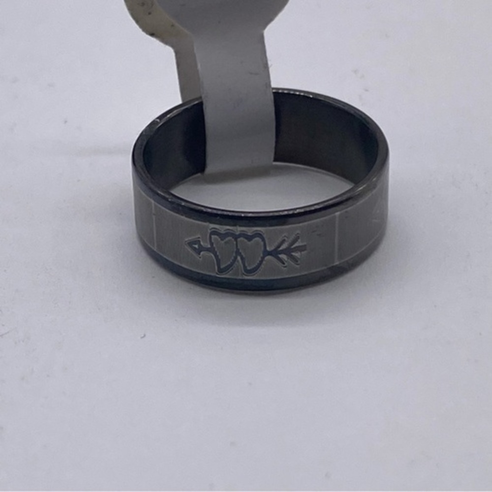 Stainless‎ Steel Unisex Ring Double Heart Arrow Black Gray Size 8